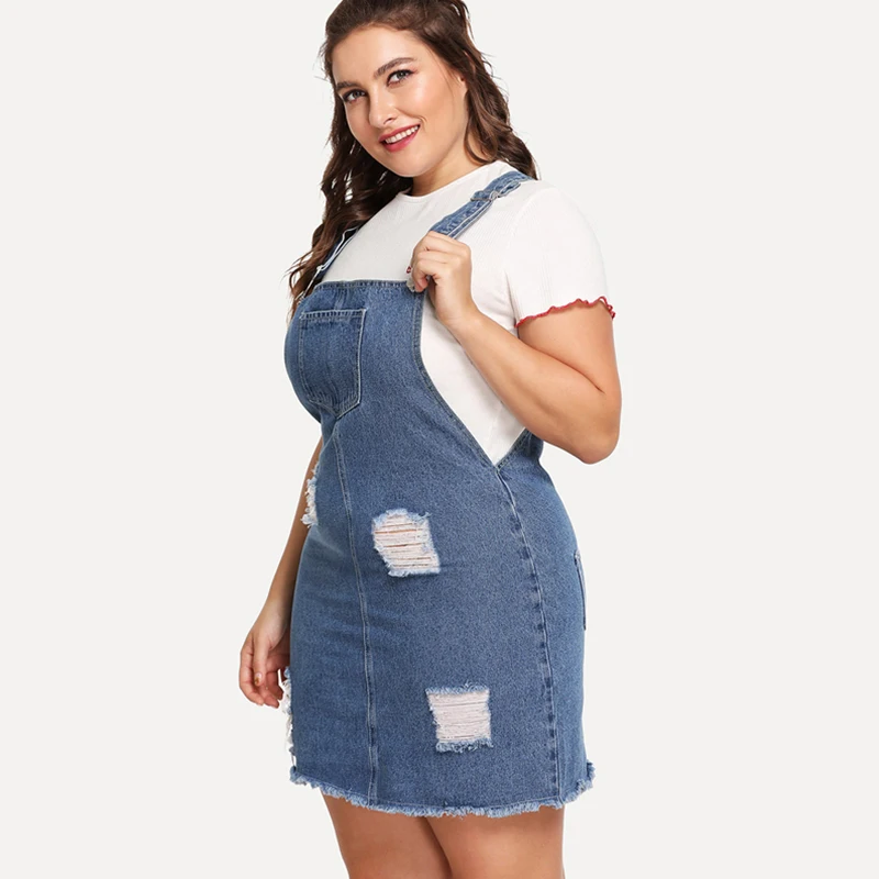 ladies denim pinafore dress plus size