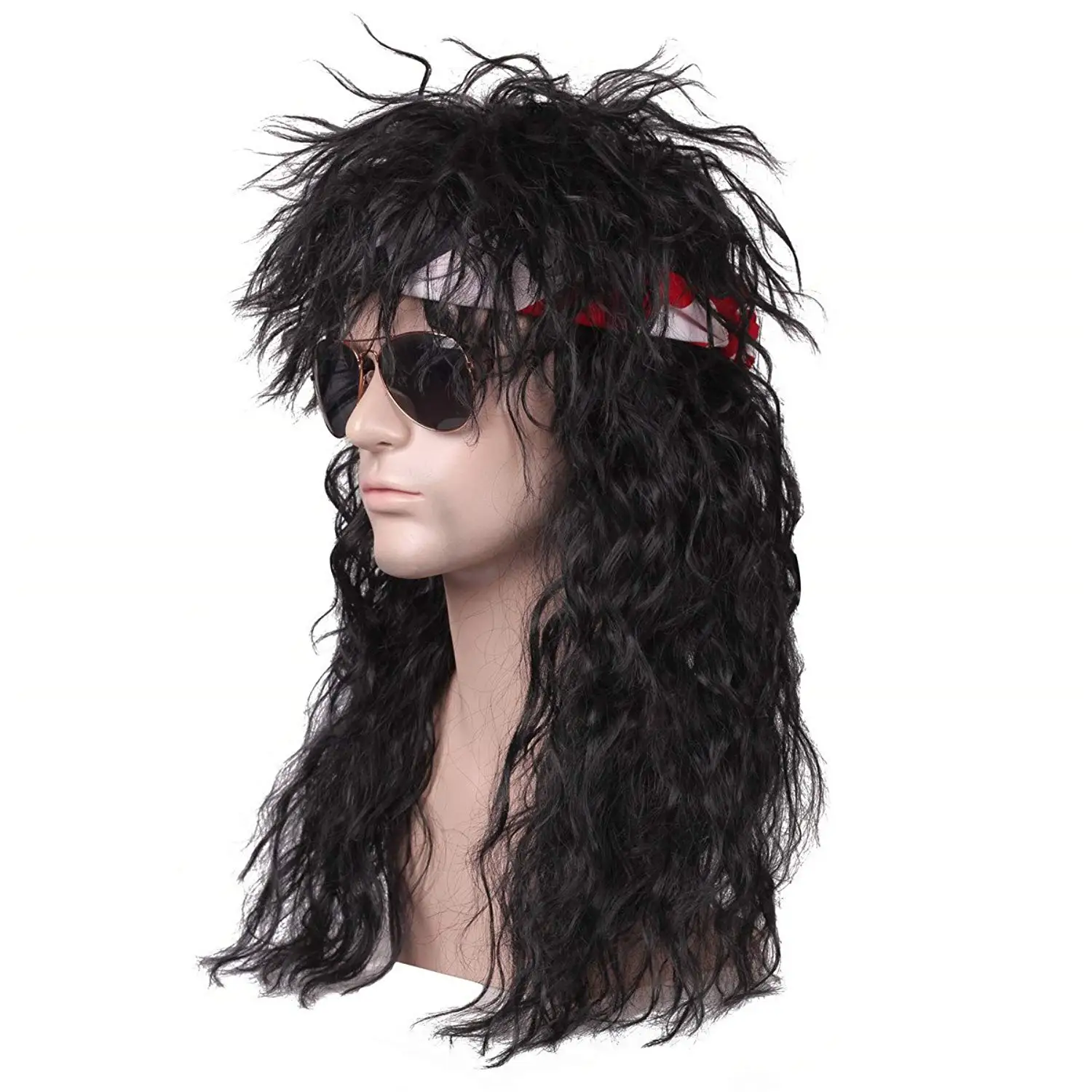 Bandana 4 pc Sunglasses Mens Wig Costume Multiple Colors Premium 80s Rocker Wig