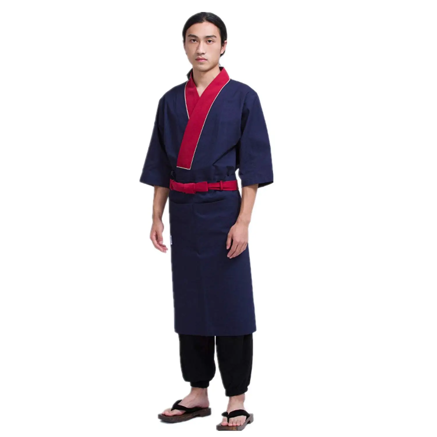 XINFU Men's Sushi Chef Jacket Kimono Japanese Korea Coat Chef Uniform Cyan Chef Coat