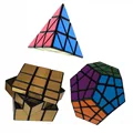 3pcs Set Shengshou Pyraminx Megaminx Mirror Black Magic Speed Twist Puzzle Bundle Pack Cube PVC Matte