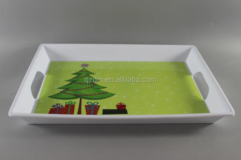 Xmas Plastic food tray melamine Christmas tray with hanld 15.5inch