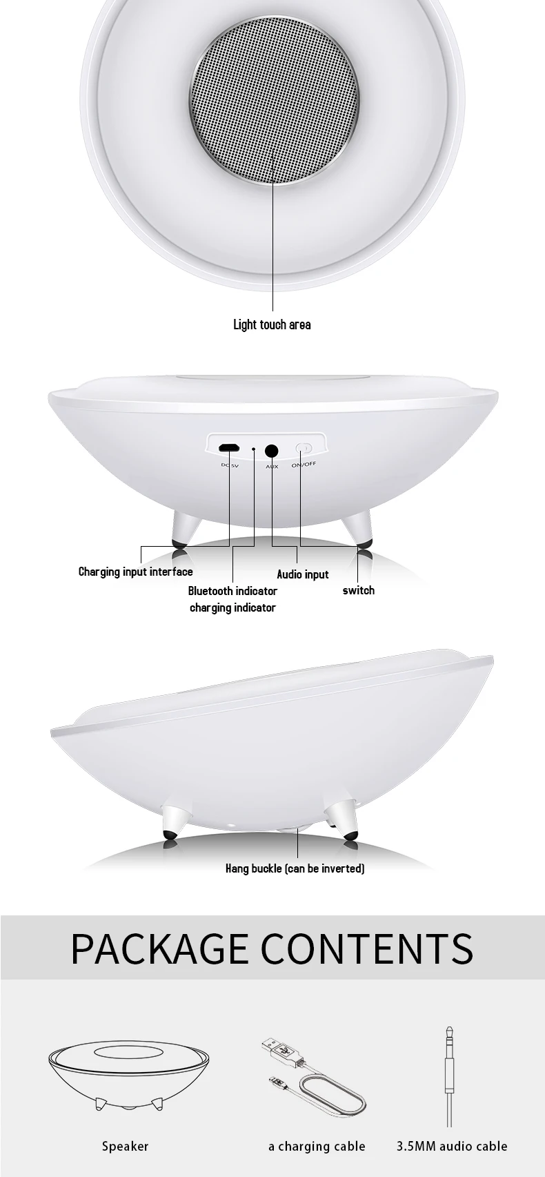 Aomago Bedside Light Emotional LED Table Lamp 5W Wireless Speaker with Hands Free Phone Call - ANKUX.COM
