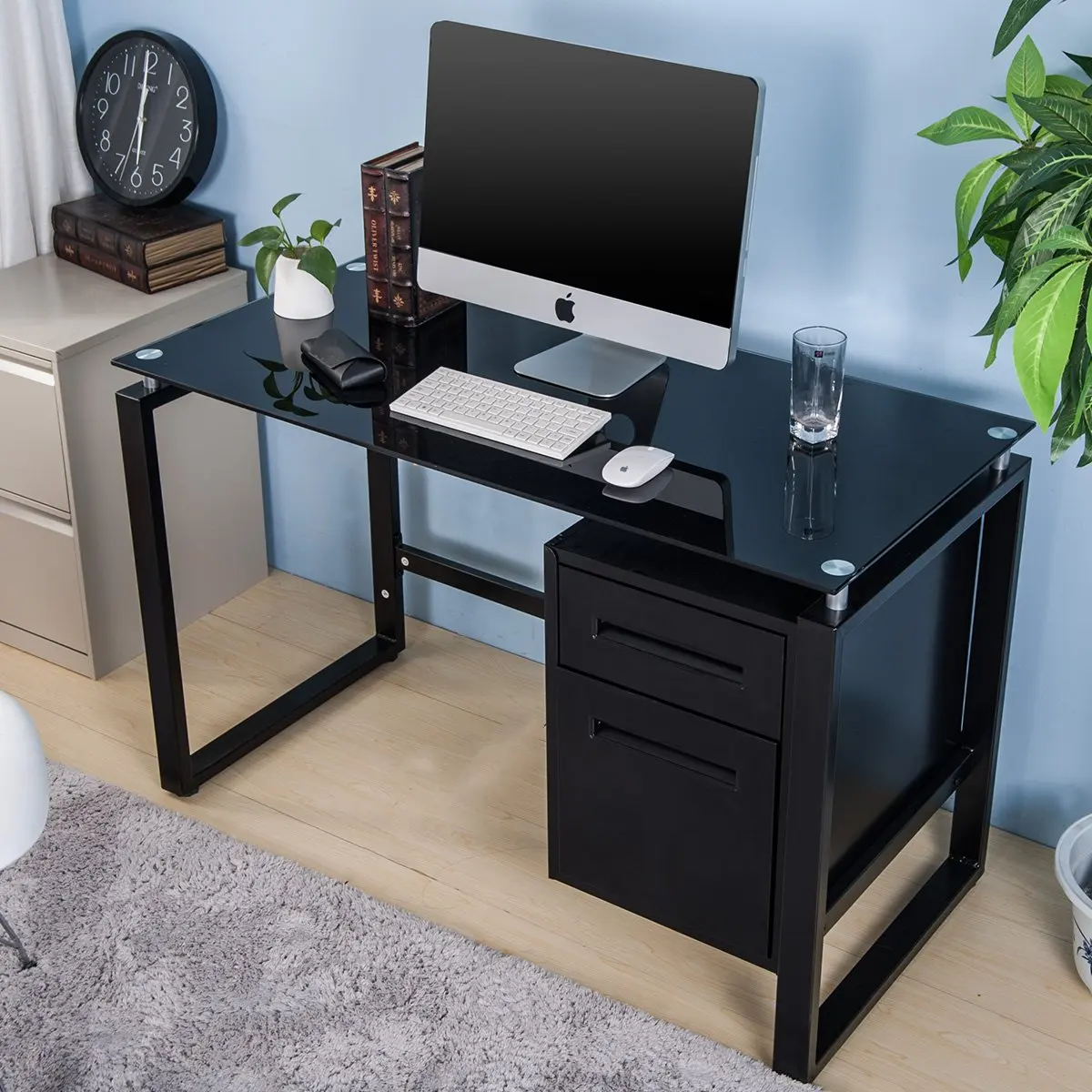 152.96. Merax Home Office Computer Desk Table Workstation with Metal Cabine...