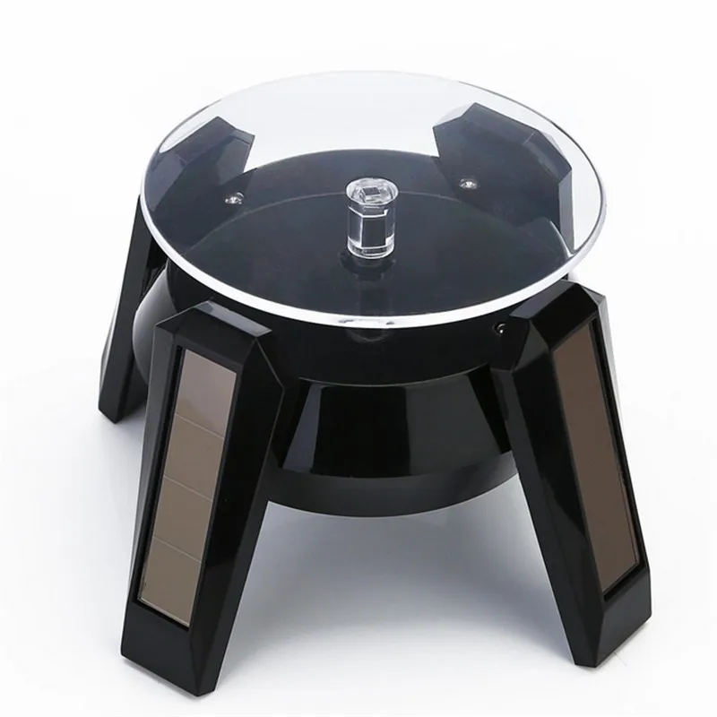 Solar Powered 360° Jewelry Rotating Display Stand Turn Table LED Light Black 
