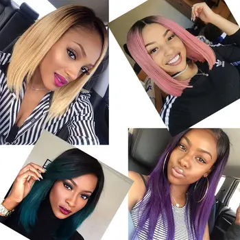 Ombre Brown Pink Blue Black Color Brazilian Straight Hair Bundles