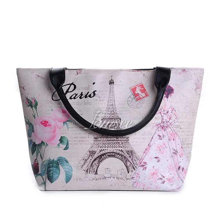 Customized Digital Printed Paris Eiffel Tower Souvenir Pu Tote Bag For Women - Buy Souvenirs Pu ...