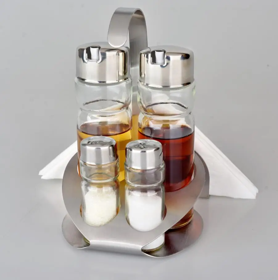 Glass Salt & Pepper Shakers With Oil And Vinegar Dispenser Cruet