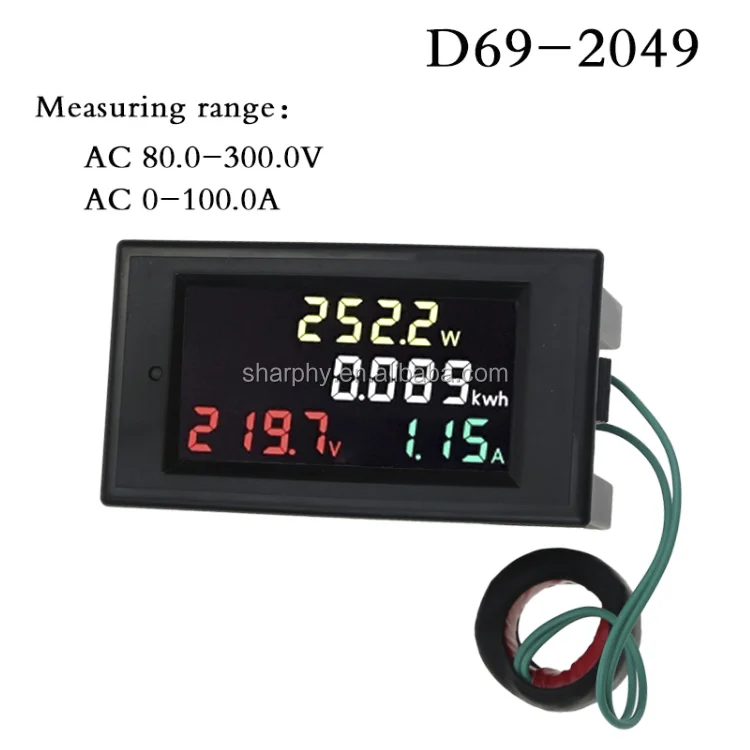Dual LED 4 digital D69 display voltmeter ammeter range AC 200-450V 0-100A 