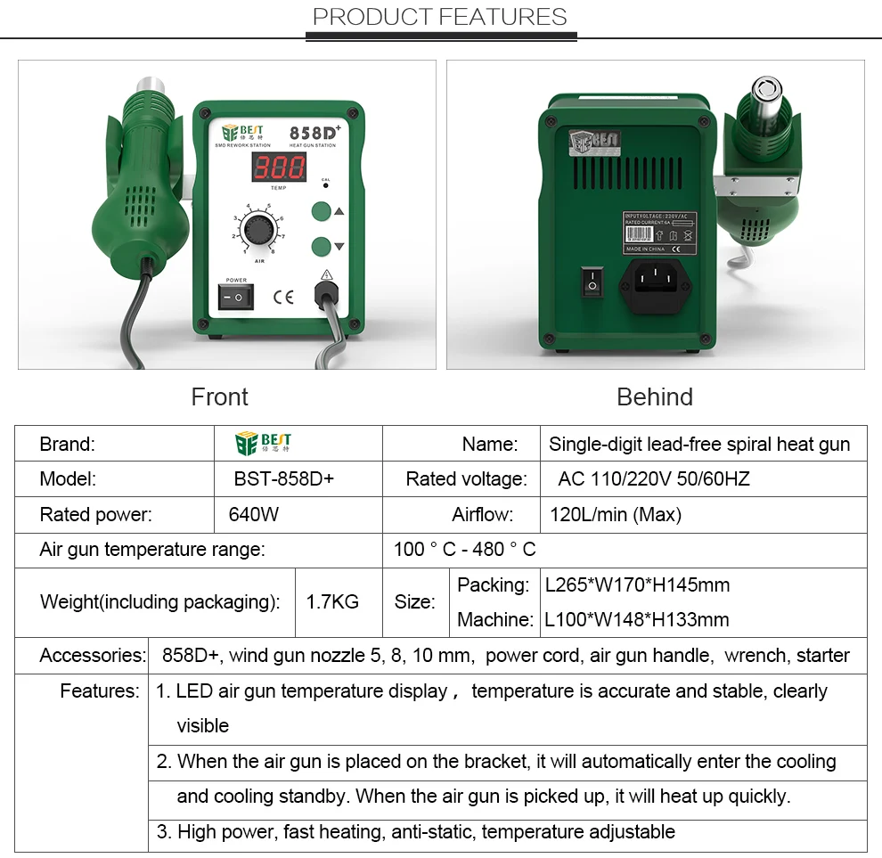 Best858d+ Factory Direct High Quality Temperature Controlled Hot Air
