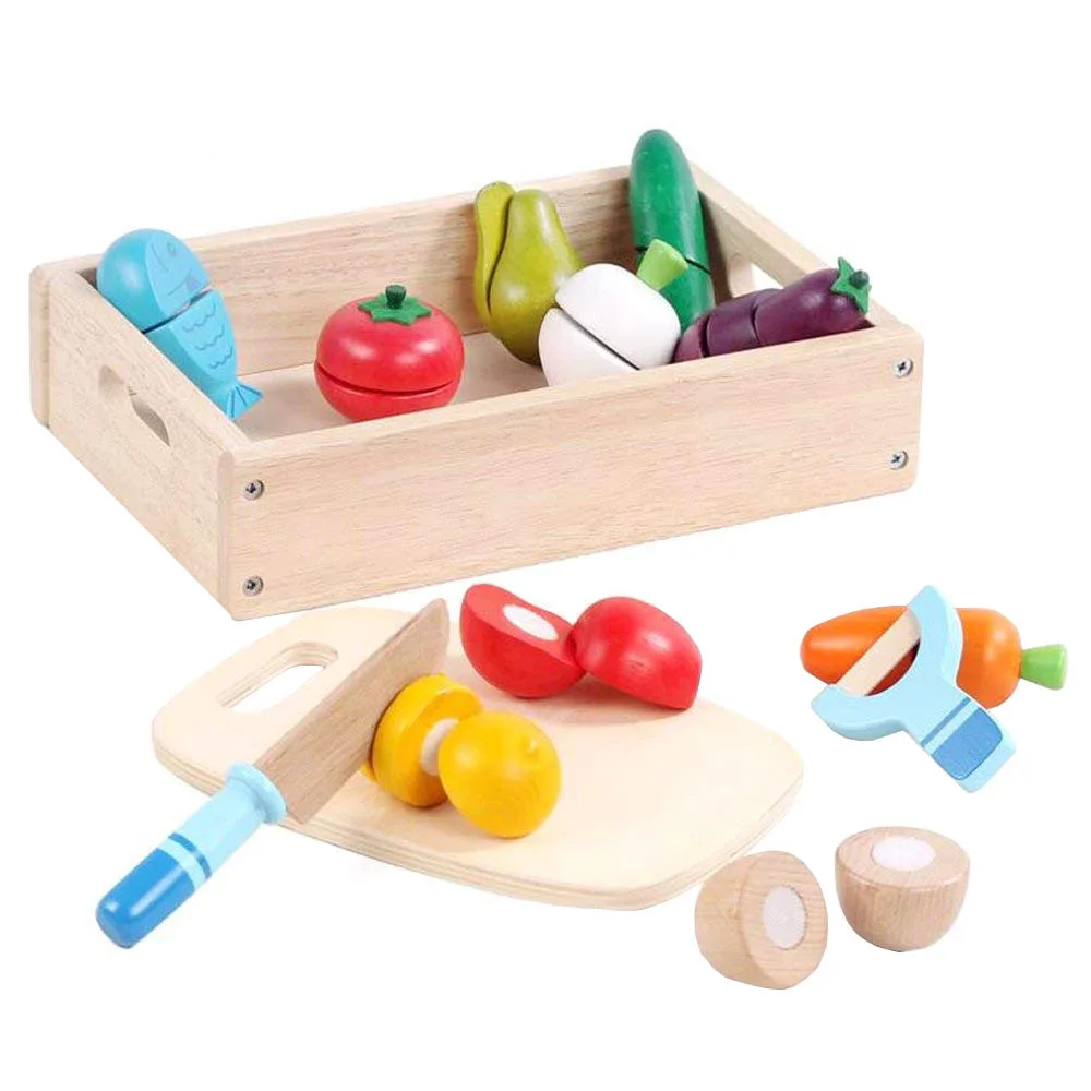 Rolimate Food Set With Handpainted Wooden Pieces Knife Cutting Board Wooden Cutting Food Play