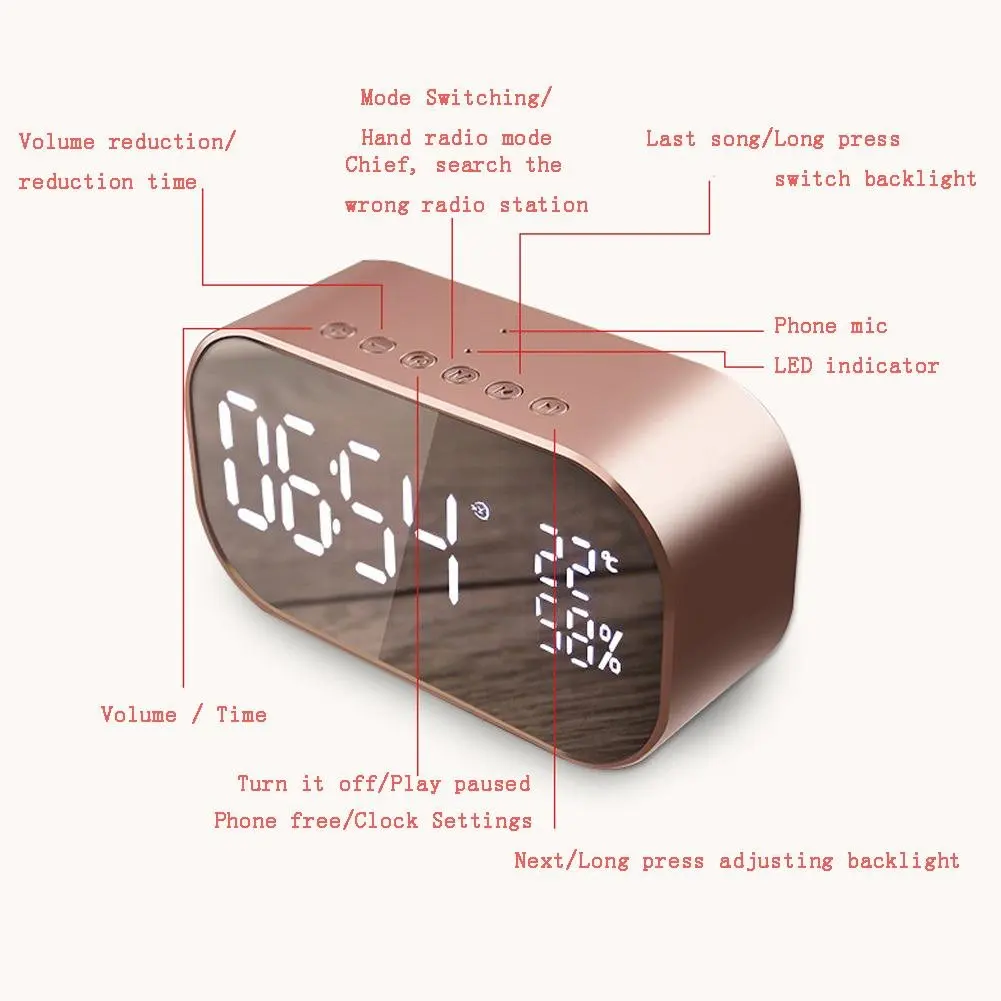 Portable Alarm Clock Wireless Bluetooth Speaker LED S2 S5 Mirror Bluetooth S2 Speaker for Smartphone - ANKUX.COM