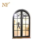 Arch mahogany double glass swing entry door for restaurant