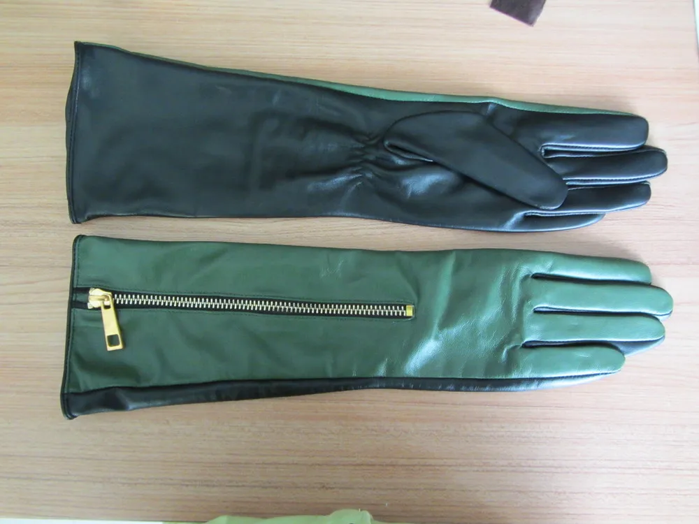 Women's long leather gloves with zipper