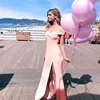 Feelingirl Hot Sale 5 Color Off Shoulder Solid Color Split Ladies Elegant Evening Maxi Bodycon Dress