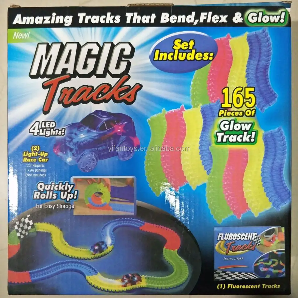 MAGIC TRACKS Racetrack 220/165 Glow in the Dark LED LIGHT UP RACE CAR Bend Flex 