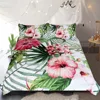 Flowers Bedding Set Leaves Duvet Cover Set Tropical Plants 3-Piece Red Green White Bedclothes