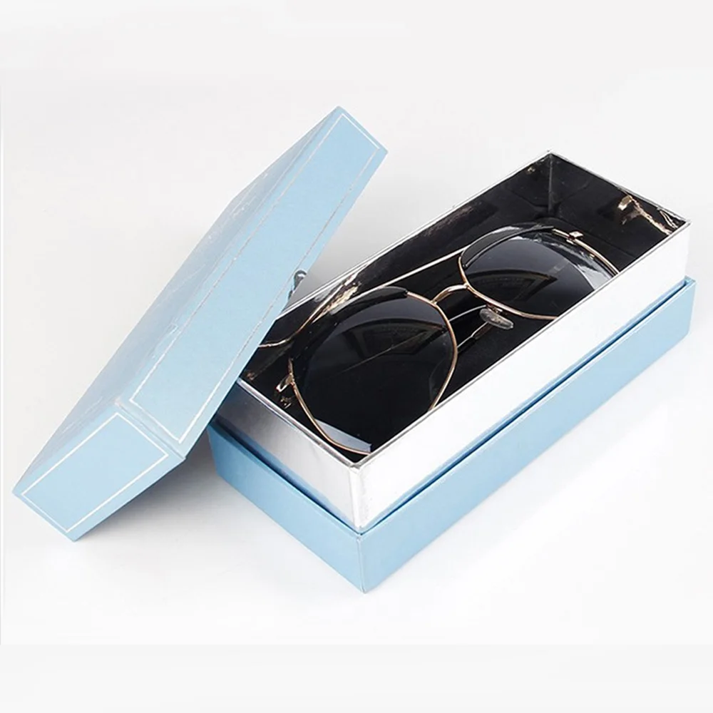 Rectangle Deep Blue Small Custom Sunglass Storage Box With Pouch Bags