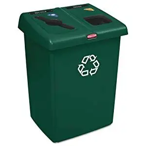 Rubbermaid Commercial Glutton Recycling Station, Rectangular, 2-Stream, 46 Gal, Green - Includes recycling station with one Glutton« receptacle, two Slim Jim« Receptacles, one lid frame and a label pack.