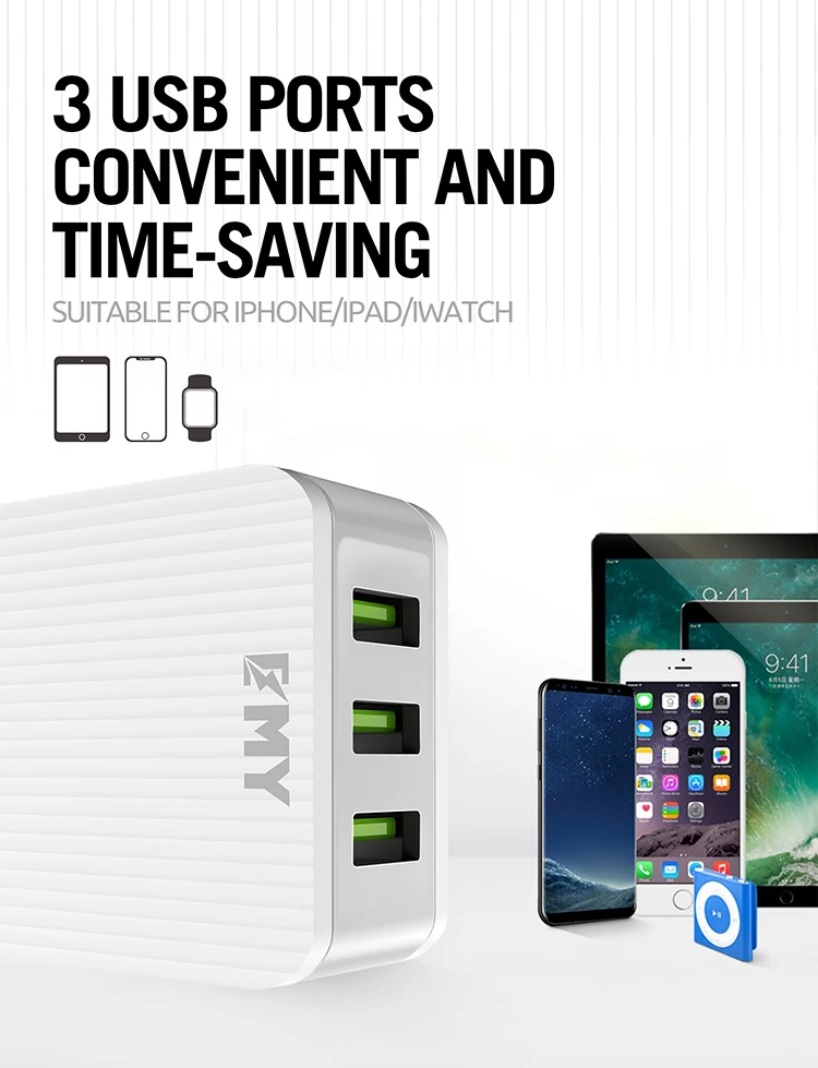 Guangzhou emy company low price to sale chargers mobile phone 3.1 amp home wall charger