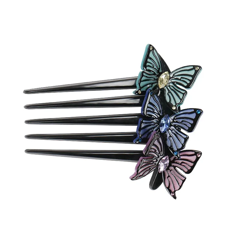 时尚3 蝴蝶发梳纤维素醋酯水晶发梳发夹蝴蝶新娘发梳为妇女