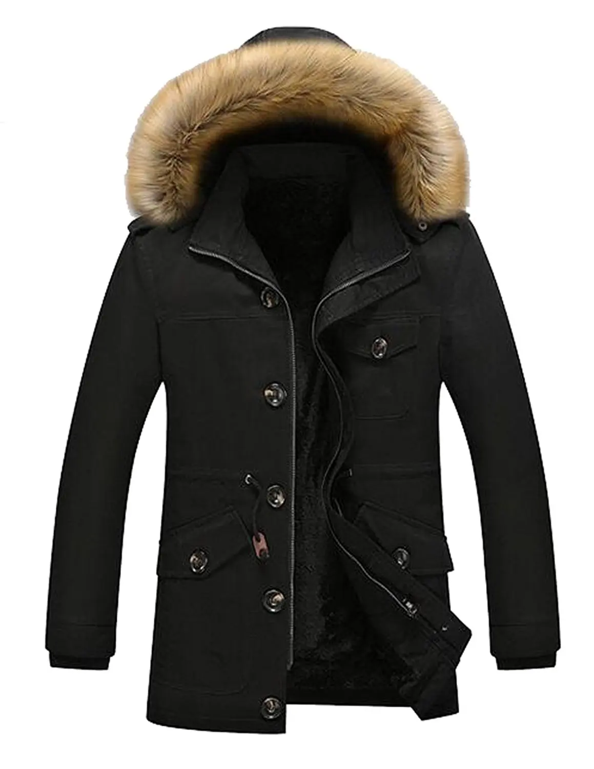 ZXFHZS Mens Down Coat Winter Warm Faux Fur Hooded Zipper Jacket Outwear