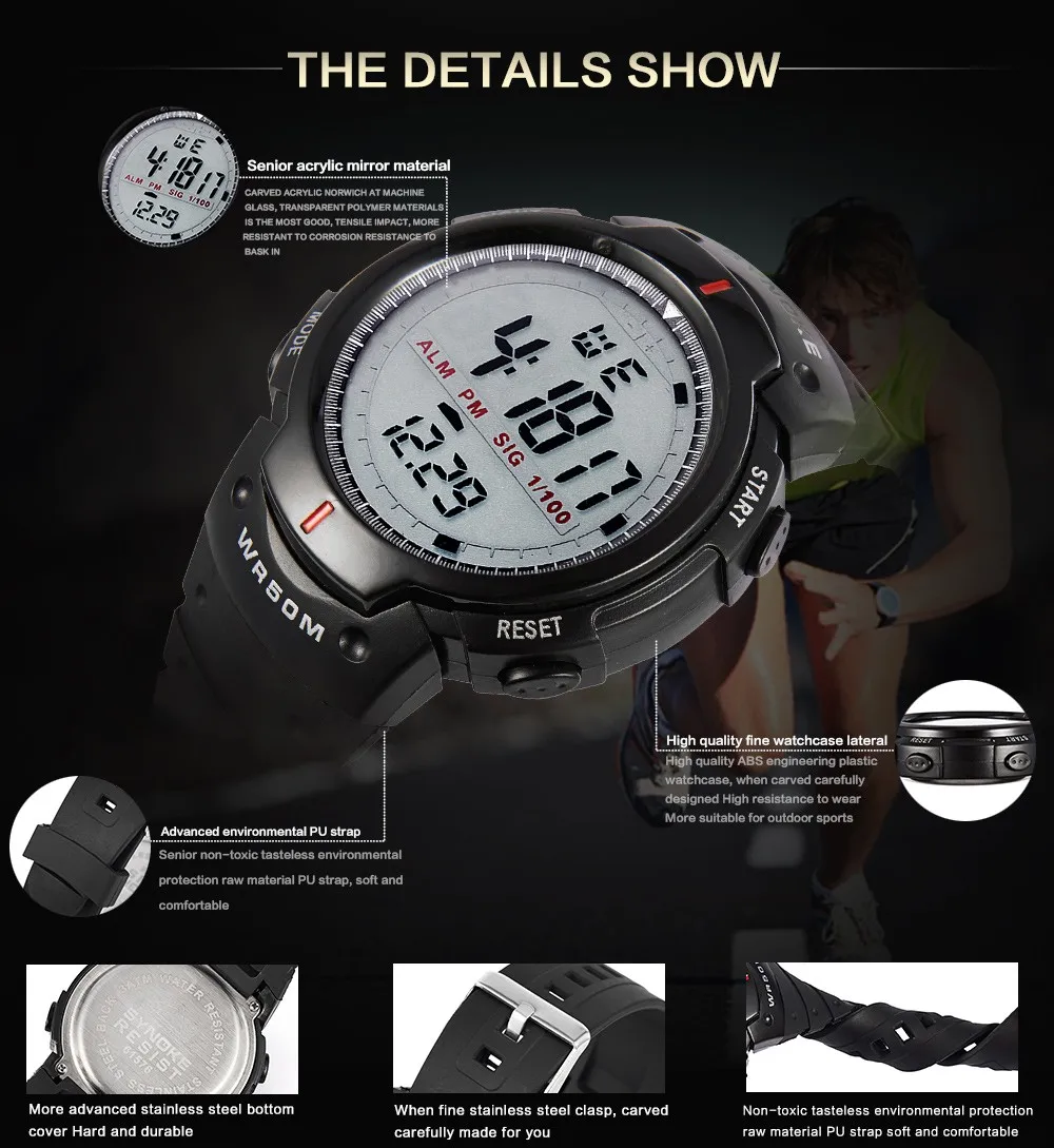 Synoke 61576 Fashion Brand Watch Men Silicone Led Sports Watch Life ...