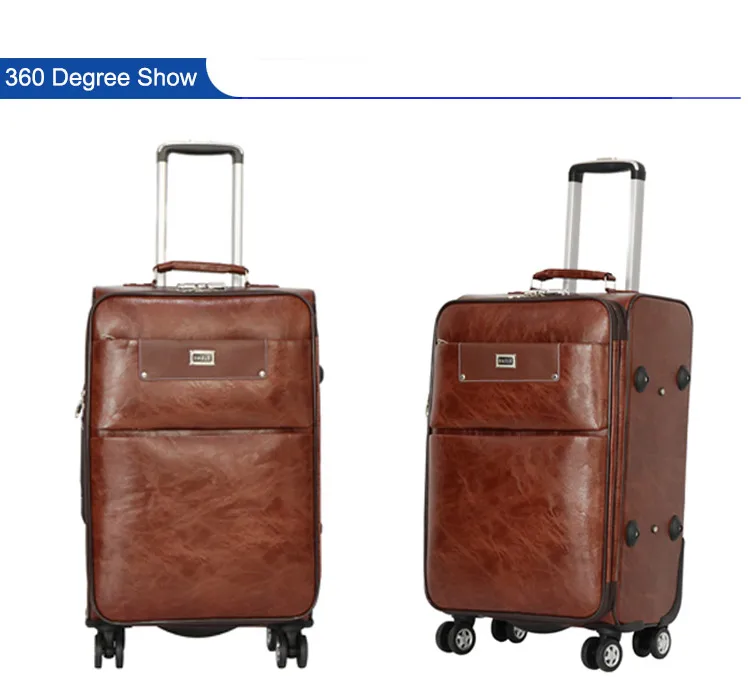 Hot 4 wheels strong PU material trolley luggage bag set of 4 business luggage bag with duffle bag