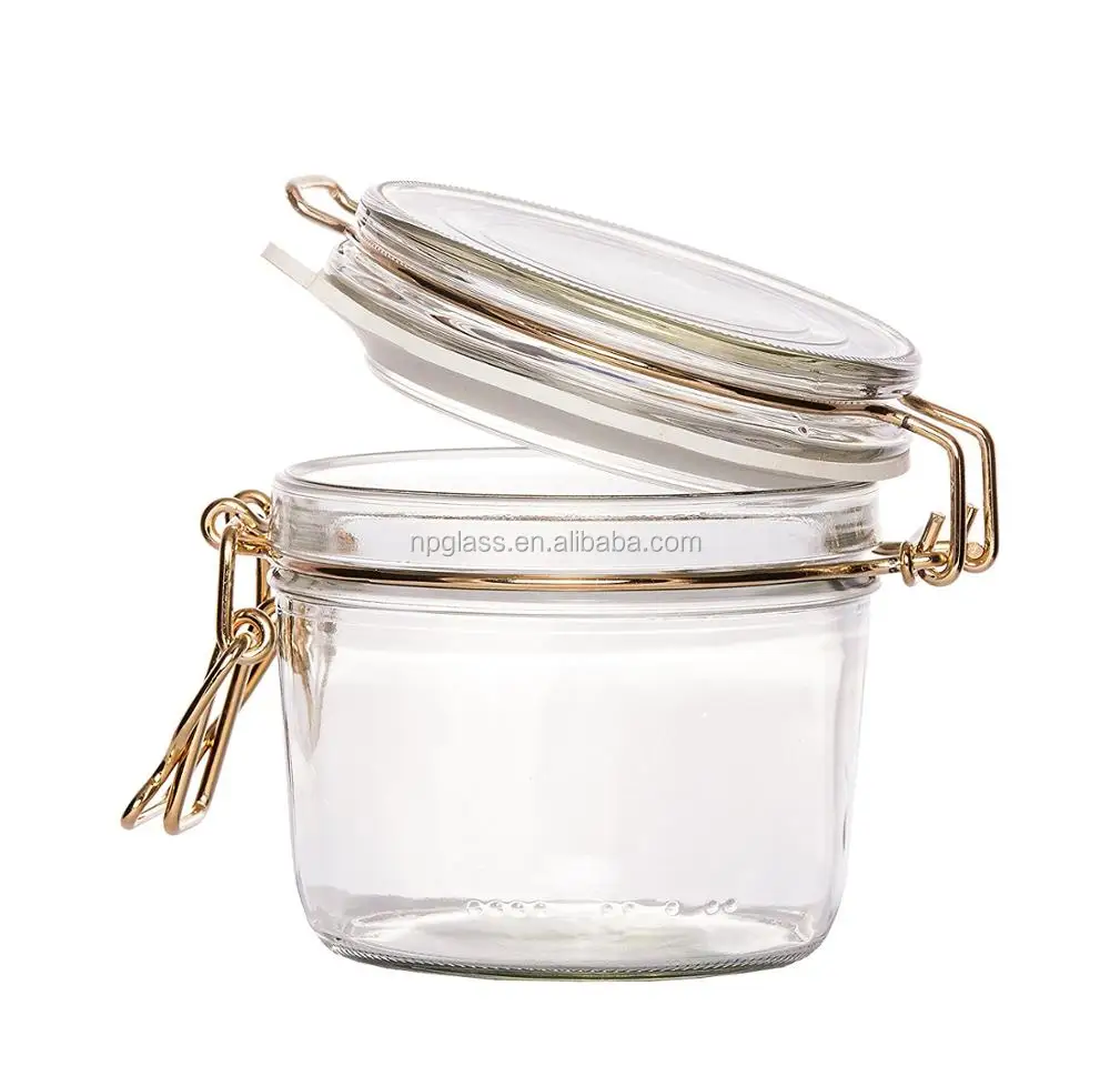400ml Air Tight Glass Jar With Gold Metal Clip Cover Buy 400ml Shaped