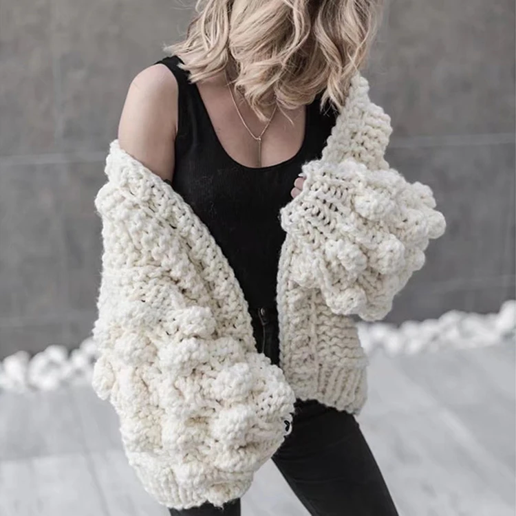 Hot Sale Custom Women's Chunky Knitted Puff Sleeve Open Front Winter ...