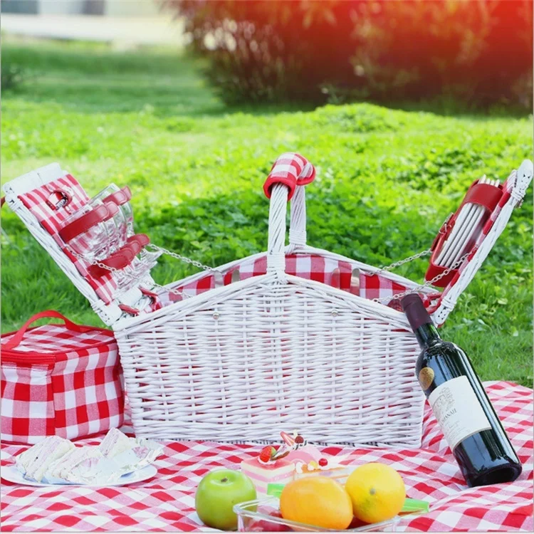 Classic 4 Person Picnic Basket Cheap White Picnic Basket With Red Grid