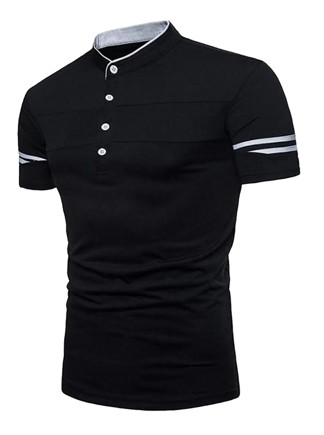 XiaoTianXin-men clothes XTX Mens Short Sleeve Cotton Patchwork Button Top Polo Shirts