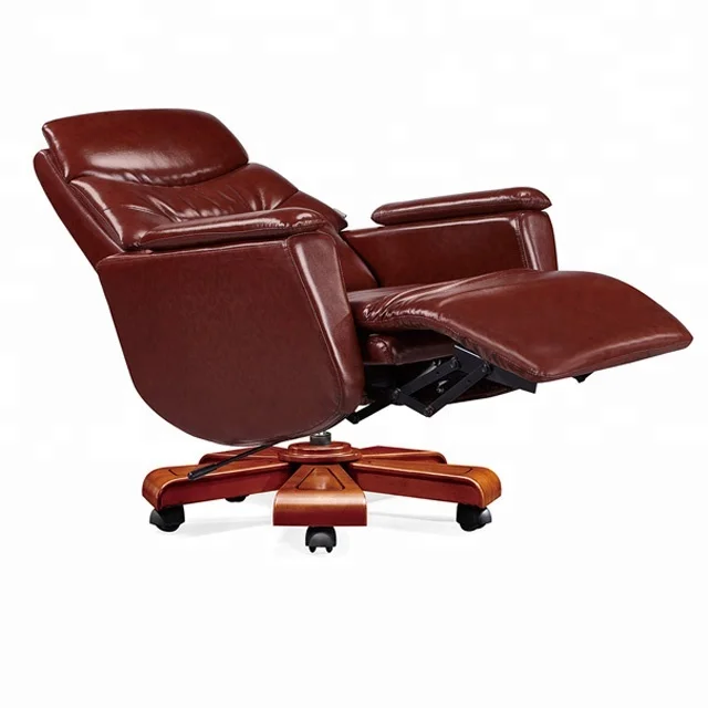 豪华人体工程学真皮躺椅豪华木制行政办公椅