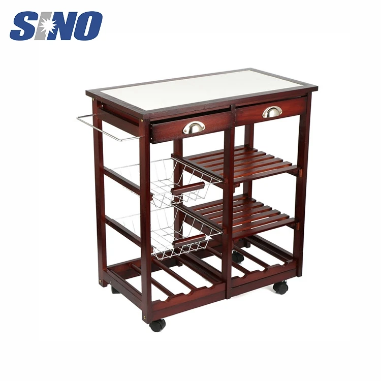 4 Tier Rolling With Drawers Dining Portable Wood Kitchen Trolley
