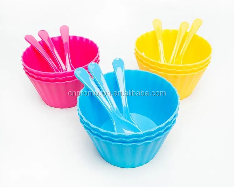 Set Of 4 Color Changing Ice Cream Bowls Dessert Dish With Spoon