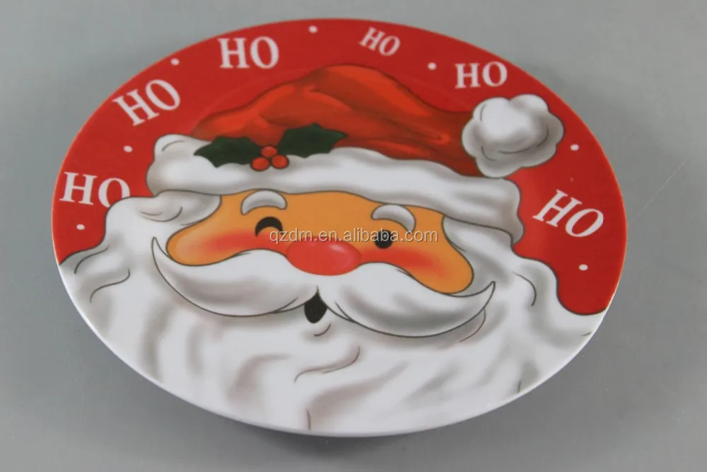 Santa Design Print Melamine Round Plate For Christmas
