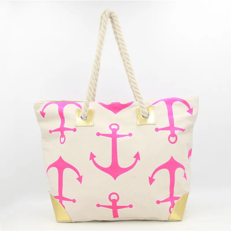 Wholesale Bahamas Souvenir Bags Rope Handle Navy Striped Canvas Beach