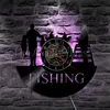 Go Fishing Vinyl Record Led Wall Light With Color Change Vintage LP Record Wall Clock Handmade Home Decor Art Gift