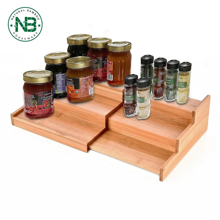 Expandable Bamboo Spice Rack 3tier Step Shelf Spice Organizer