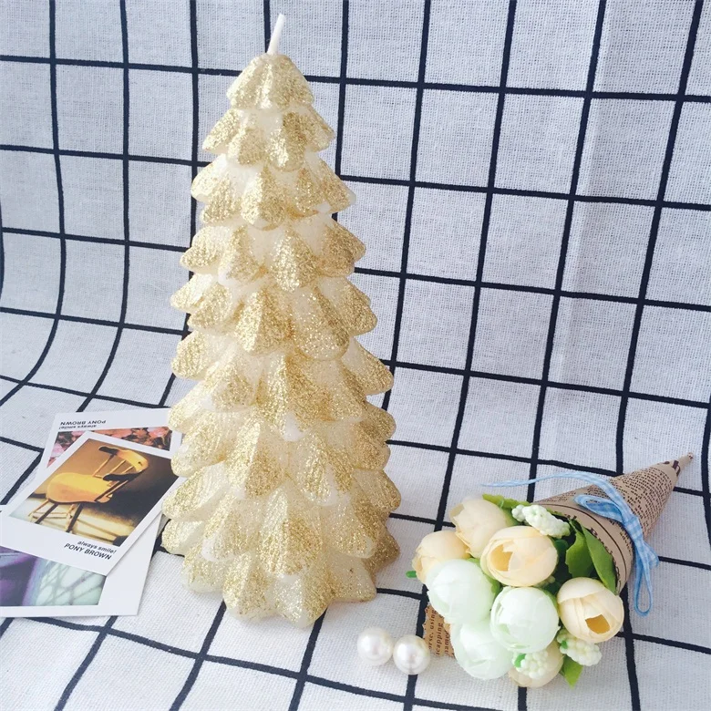 Christmas tree shape glitter home decoration art craft pillar candles