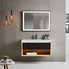 Small Sizes American Style LED Mirror Wall Mounted Oak Plywood Oak Bathroom Cabinet With Embedded Washing Basin