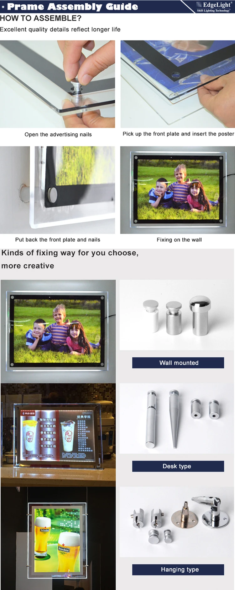 CF1A A0 A1 A4 ultra slim single side advertising led acrylic backlit poster frame