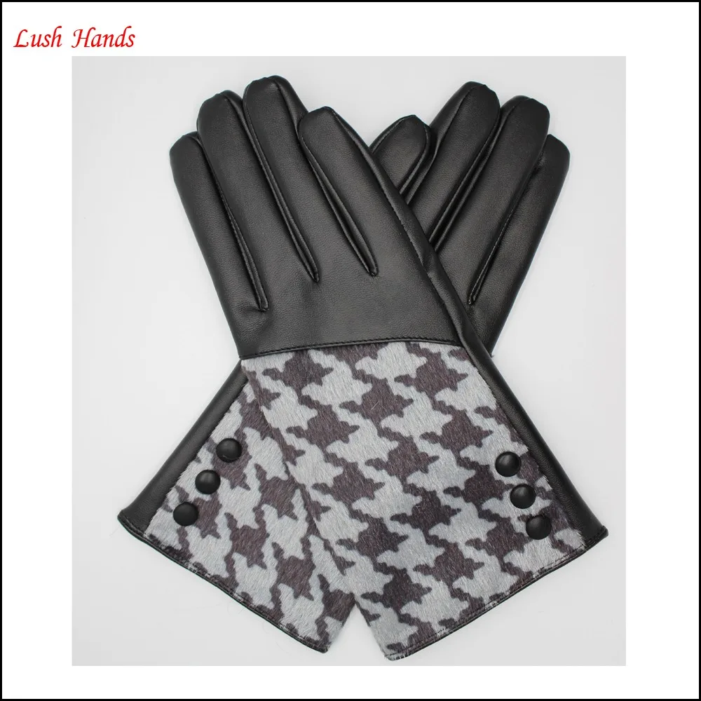 ladies Houndstooth leather gloves lining with polyester