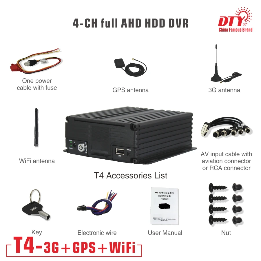 DTY 4ch 2TB hdd mdvr mobile 3g gps dvr Mobile surveillance