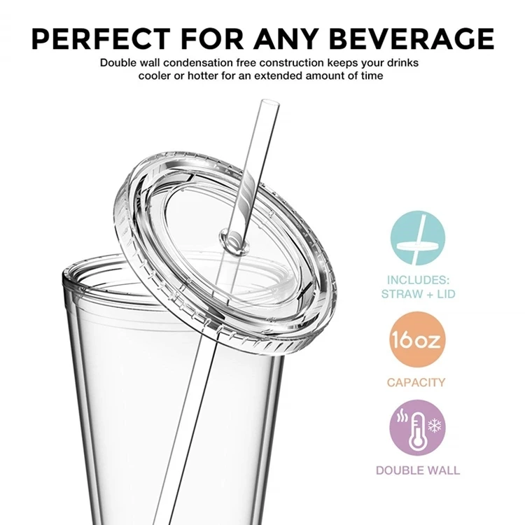 16oz Novelty Double Insulated Plastic Hot And Cold Drink Cups With Lid