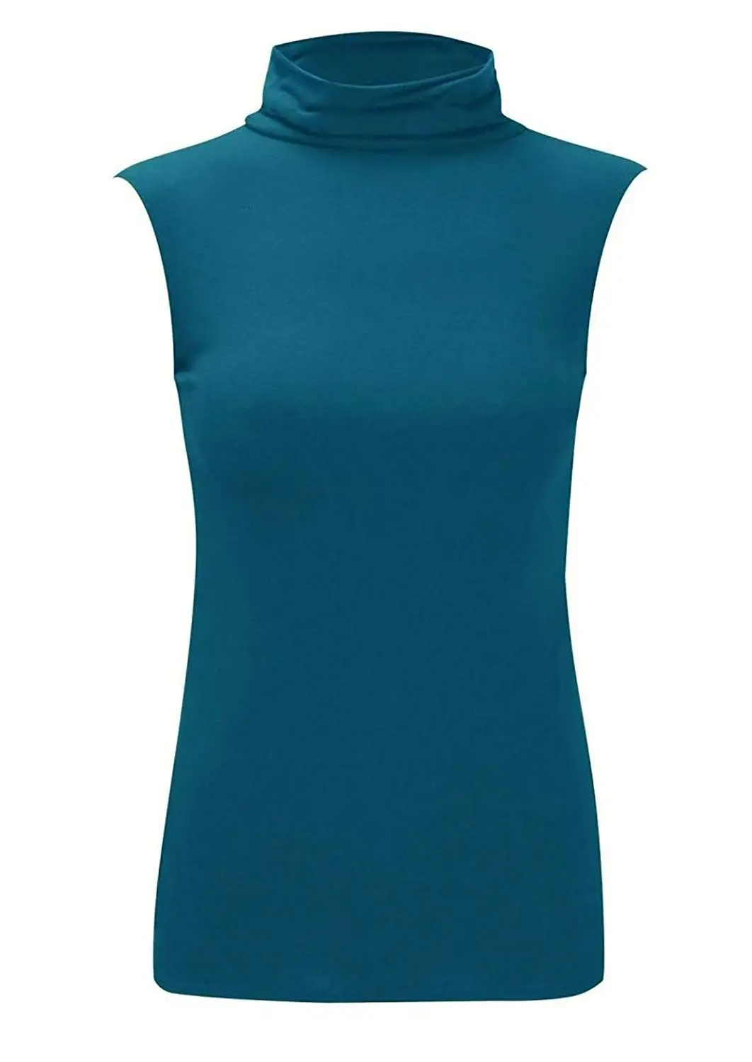 Rimi Hanger Womens Plain Sleeveless Polo Neck Top Ladies Fancy Dress Party Turtle Neck Top S/3XL