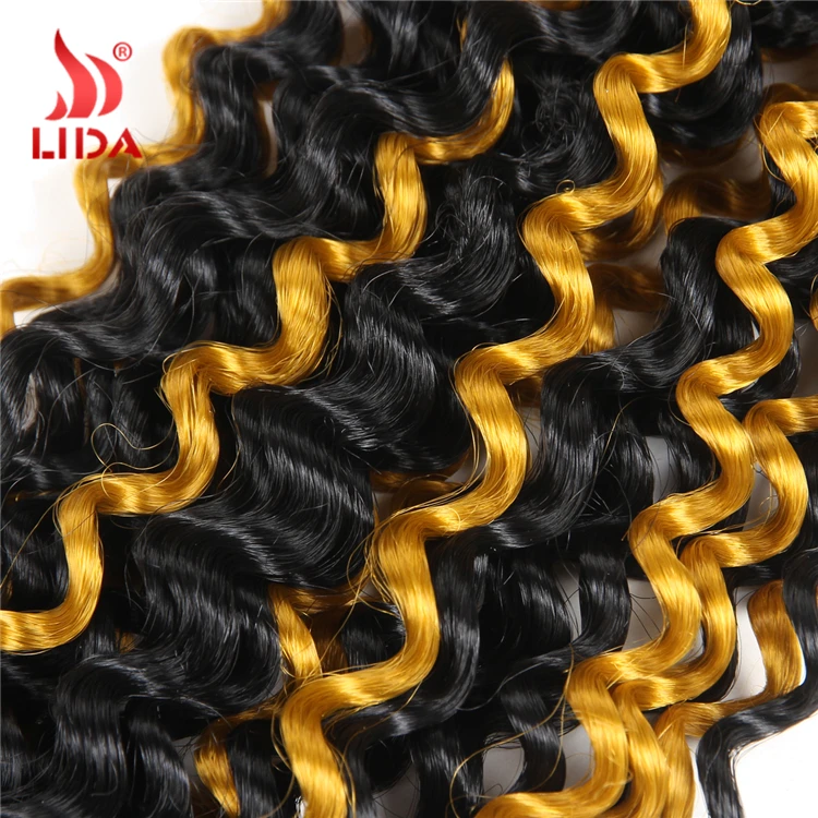 Bohemian Afro Kinky Curly 14 Black Yellow Water Wave Ombre