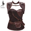 Retro Women Clothing Brown Steam Punk Brocade Bustier Corset With Jacket And Detachable Pocket