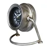 Vintage Silver Metal Single Face Desk Quartz Clock With Stand