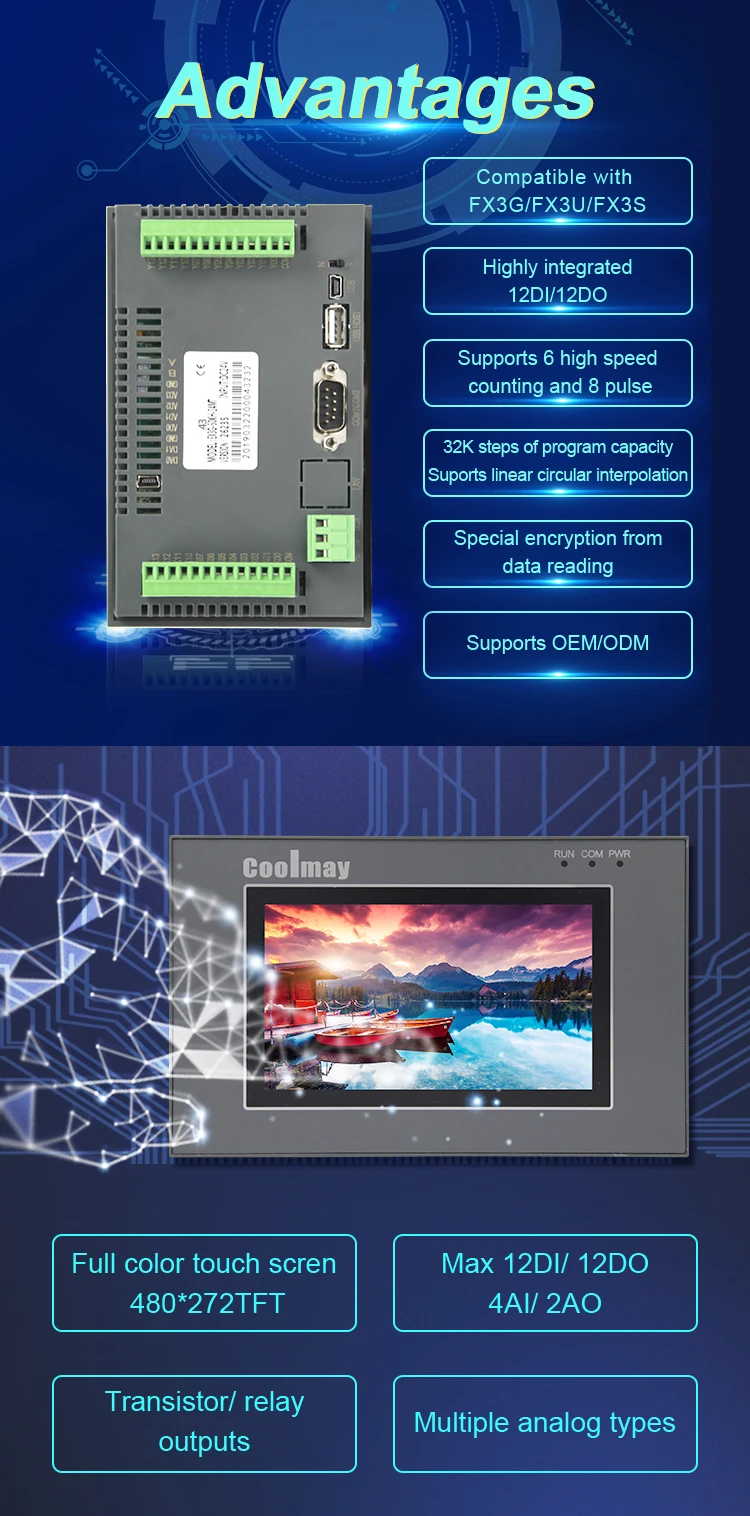 Bộ Điều Khiển Lập Trình Tự Động 4.3 Inch PLC HMI Combo