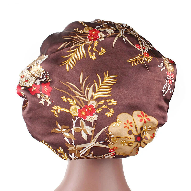cap hair medical silk bonnet satin sleeping sleep brimmed printed supply wide